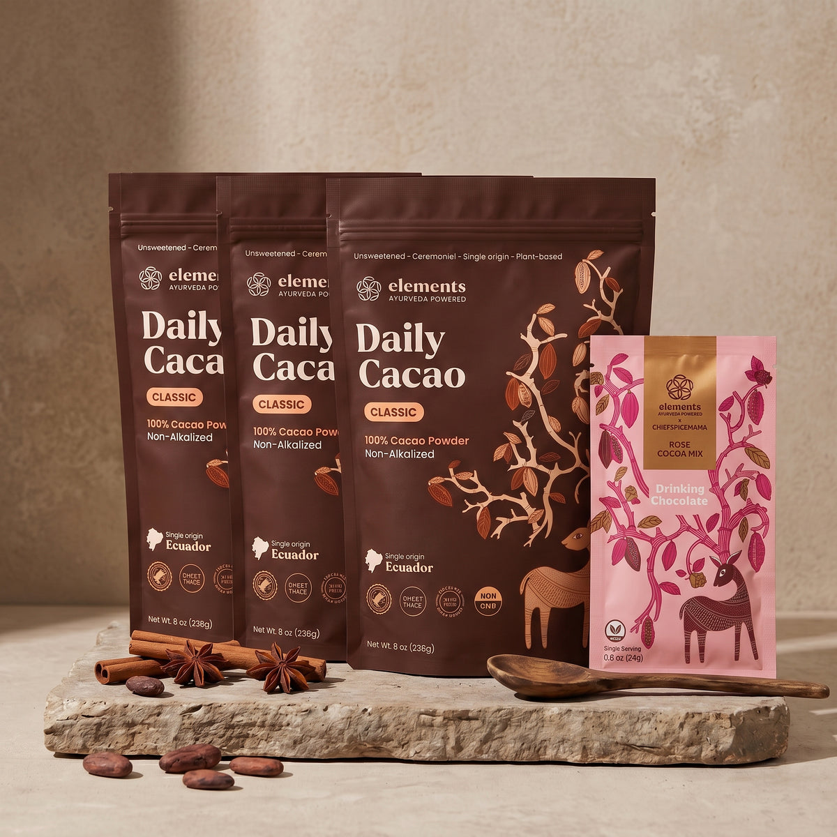 Daily Cacao 3-Pack + Rose Drinking Chocolate Mini (35% OFF + FREE Shipping) x VegNews