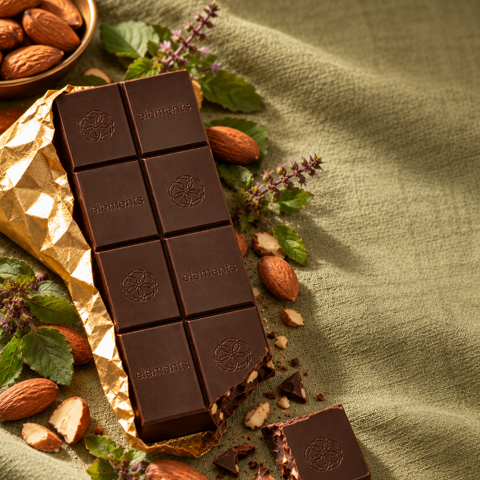 Almond Crunch with Tulsi bar with almonds and tulsi leaves